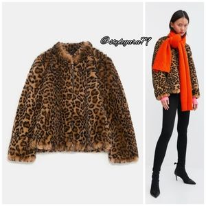 NWT, ZARA, Faux Animal Print Fur Jacket